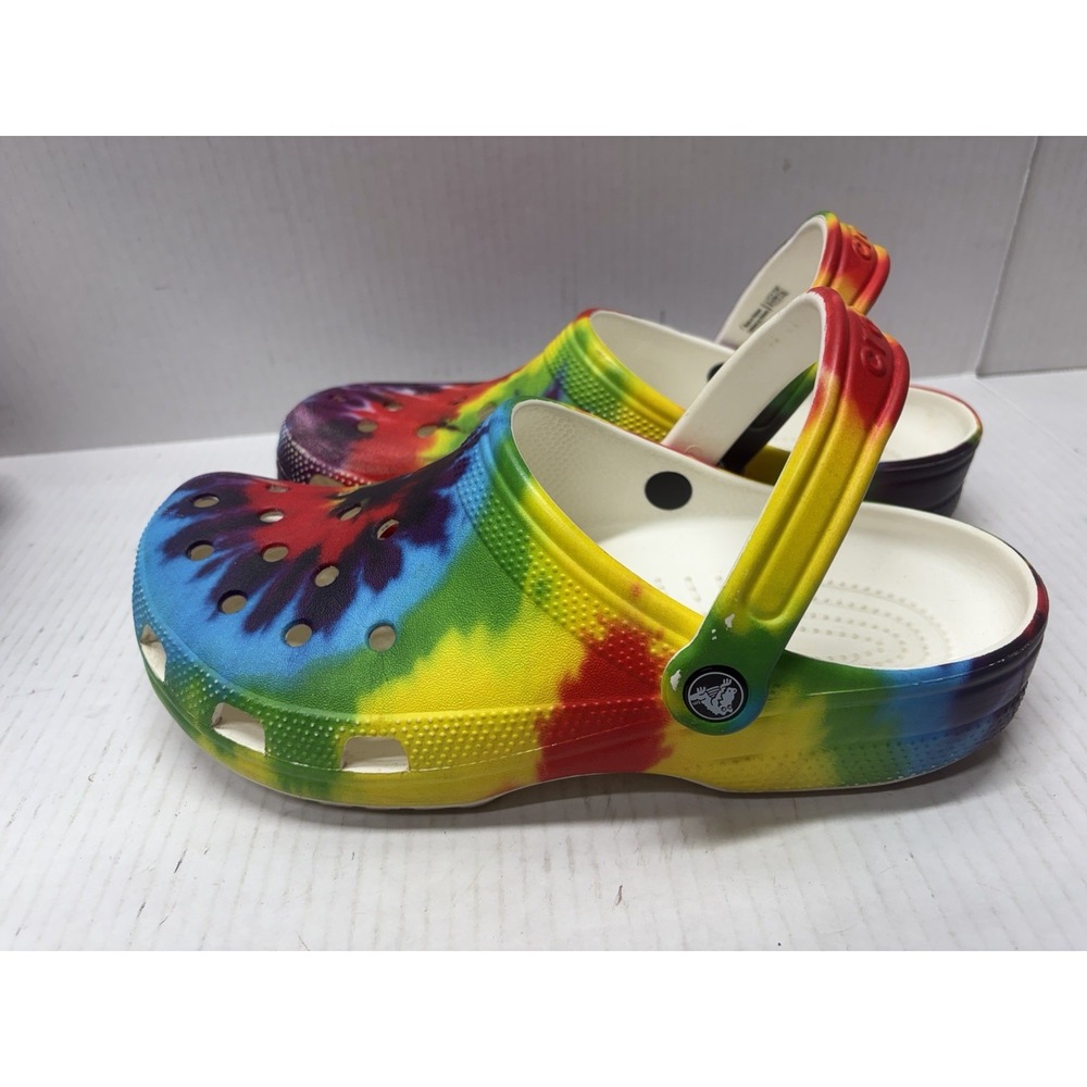 Crocs Classic Tie Dye Clogs Slip On Strap Back Comfort Shoes Men's 9 Womens 11